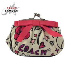 美品 COACH コーチ ポピー がま口 ベージュ ピンク シルバー金具 ナイロン コインケース がま口 レディース 601984【中古】