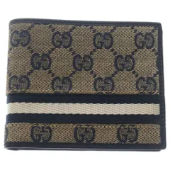 GUCCI (グッチ) GGキャンバス レザー コンパクトウォレット 二つ折り財布 ベージュ/ネイビー 138042