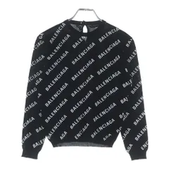 BALENCIAGA (バレンシアガ) オールオーバーロゴ 総柄プリント コットンニット トップス ブラック レディース 695458のサムネイル