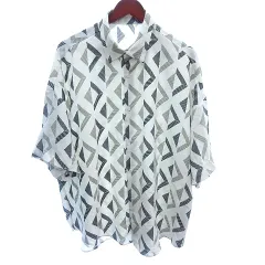 アズールバイマウジー AZUL by moussy ステンカラーシャツ ブラウス オーバーサイズ 総柄 半袖 F 白 ホワイト /AU