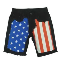 JOYRICH ジョイリッチ 星条旗 デニム ショーツ ハーフ ショート パンツ 中国製 ブラック系 ブルー系 レッド系 30【中古】のサムネイル