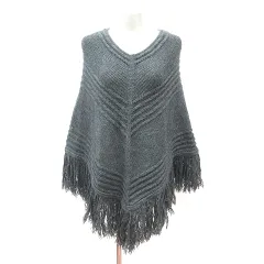 コムサデモード COMME CA DU MODE ポンチョ ニット フリンジ グレー /MN