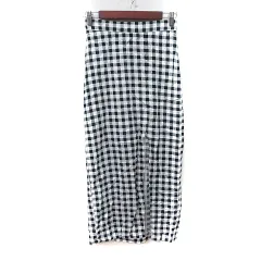 ザラ ZARA タイトスカート ロング マキシ ギンガムチェック 麻混 リネン混 黒 ブラック 白 ホワイト /YI