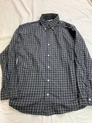 GU コットンチェックシャツ チェックシャツ シャツ 長袖  ダークグレー