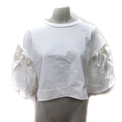 ランバンオンブルー LANVIN en Bleu Tシャツ カットソー 七分袖 リボン 38 M 白 オフホワイト /YI