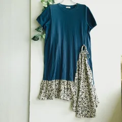 美品✨ アクシーズ ファム axes femme 半袖 ひざ丈 ワンピース 切替 切り替え 花柄 フラワー クルーネック フェミニン ガーリー 異素材 配色 アシンメトリー