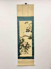 中国 掛軸 『花鳥大立軸』絹本　箱付 骨董・古美術】中国美術 絹本花卉立軸 掛け軸 木箱付き（花鳥画・書画