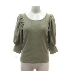 スライ SLY ニット カットソー Uネック パフスリーブ 七分袖 F カーキ /MS