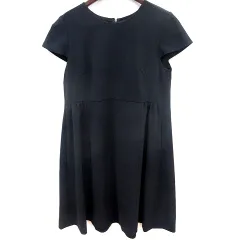 フォクシーニューヨーク FOXEY NEW YORK ワンピース Aライン ひざ丈 半袖 38 黒 ブラック /RT ●RY