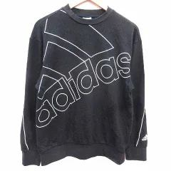 アディダス adidas Tシャツ カットソー クルーネック ロゴプリント 長袖 M 黒 ブラック /YK