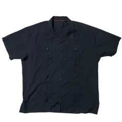 CHM キューバシャツ ブラック 刺繍デザイン 半袖 ビッグサイズ 3XLT オーバーサイズ 開襟 ボックスシルエット メンズ レディース ユニセックス 古着