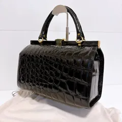 クロコダイル　バッグ　本革　ハンドバッグ　保存袋付き　黒　大容量　中古美品　管理番号KKVURA683のサムネイル