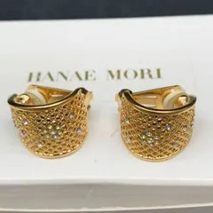 S432 HANAE MORI（ハナエモリ）ラインストーン　ゴールドカラー　イヤリング　ヴィンテージ　未使用保管品のサムネイル