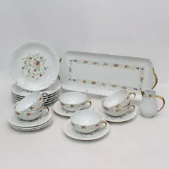567)【6客分セット】リモージュ ジョルジュボワイエ 食器セット ティーセット 花柄 小鳥 金彩