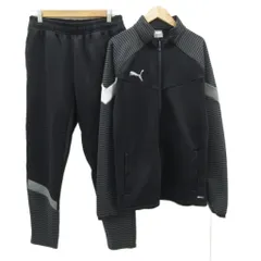 プーマ PUMA スポーツウエア ジャージ セットアップ 上下 ジャケット ミドル丈 パンツ アンクル丈 L 黒 ブラック ストライプ柄 ロゴ刺繡 /MA15 ■ECE003