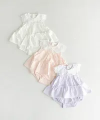 新品　 coto cotte　お花刺繍ティアードロンパース　80㎝　ロンパース　ワンピース　パープル　ピンク　ホワイト