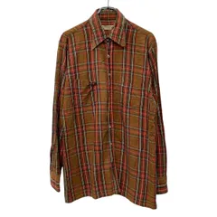 ～80s Arrow 長袖 チェックシャツ L ブラウン レッド アロー ボタン 胸ポケット チェック柄 カジュアル ネルシャツ 80年代 秋物 a804-6417