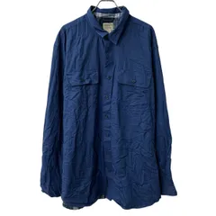 L.L.Bean 長袖 無地シャツ 2XL ネイビー エルエルビーン ボタン 裏地チェック 胸ポケット 長袖シャツ トップス 秋物 a804-6426
