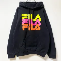 FILA　フィラ　スウェットパーカー/フーディー　デカロゴ　3連プリント　黒　ブラック　Ｓサイズ　古着