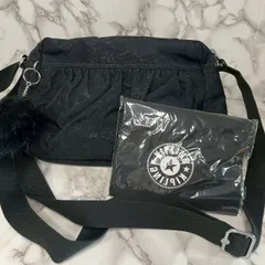 【極美品】キプリング Kipling ショルダーバッグ ブラック フローラル柄 軽量 ナイロン エコバッグ付き