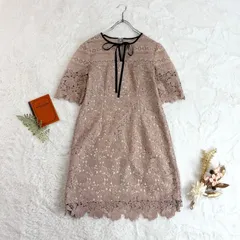 LILY BROWN リリーブラウン 配色リボンミニワンピース Aライン レース 幾何学柄 ピンクベージュ LWFO192010