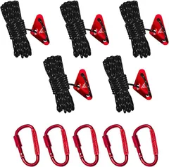 Vivrella テント タープ 用 ロープセット 長さ5M 耐荷重300Kg 自在金具 カラビナ ペグ 30cm キャップ 紐 ケース 収納袋 (黒ロープ/カラビナ5個セット,  4mm)のサムネイル