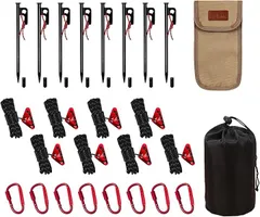 Vivrella テント タープ 用 ロープセット 長さ5M 耐荷重300Kg 自在金具 カラビナ ペグ 30cm キャップ 紐 ケース 収納袋 (20ｃｍペグ８本 フルセット,  4mm)のサムネイル