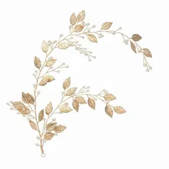 【irismile】ヘッドドレス ウェディング ヘアアクセサリー ゴールド リーフ パール 髪飾り 小枝 カチューシャ バックカチューシャ ブライダル 結婚式 披露宴 前撮り パーティー 和装 卒業式 手作り 華やか 花嫁 (ゴールドB) 1