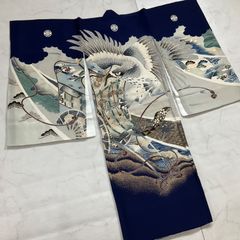 七五三 男の子 5歳 着物 羽織 鷹柄 紺色 長襦袢付」 - メルカリ