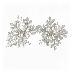 【irismile】ヘッドドレス ウェディング 小枝アクセサリー リーフ パール ビジュー 髪飾り ブライダル 結婚式 二次会 前撮り 和装 卒業式 ヘアアクセサリー (シルバーD) 1