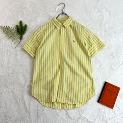 Ralph Lauren S/S BD Stripe Shirt ラルフローレン 半袖シャツ ボタンダウンシャツ ブラウス ストライプ ワンポイント刺繍 イエロー レディース