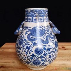 青白磁龍絵の景徳鎮・陶磁壺 「中日文化研究所創立六十周年記念」品