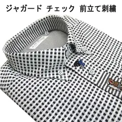 夏 パジェロ 半袖 ボタンダウンシャツ ポリエステル 前立て 胸キャラクター刺繍チェック柄 白×黒【L】【LL】のサムネイル
