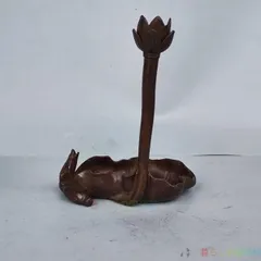 【上品】銅製 蓮葉 カエル 蓋置 茶道具 香道具 置物 インテリア zw427