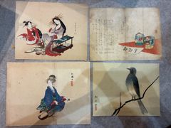 三輪 晁勢（みわ ちょうせい)工芸色紙と短冊3枚《犬》《山水》《大原女
