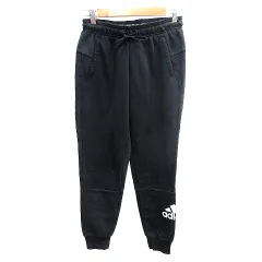 アディダス adidas ジャージ スウェット ジョガーパンツ 裏起毛 プリント M 黒 ブラック /AU