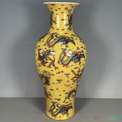 中国美術 乾隆年製 粉彩 花瓶 骨董品 古美術 黄色 金彩 - メルカリ