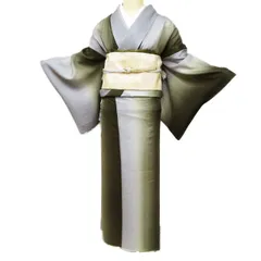 小紋 着物 中古 単衣 カジュアル やまと誂製 暈し 地模様 唐草模様 薄灰色 媚茶色 身丈154cm 裄67cm SA きもの北條 A1046-1のサムネイル