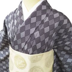 高級江戸小紋、グレー市松柄 袷、八掛け源氏香柄、文無し | Mercari