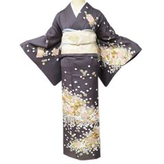 宝尽くし 小紋 着物 フルセット 袷 正絹 グレー 普段着物 名古屋帯NO4