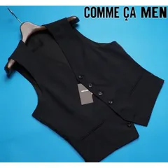 新品定価2.5万円 COMME CA MEN コムサメン 春夏『チェルッティ イタリア製生地』チェック ジレ/ベストSS紺(09) 03VP02のサムネイル