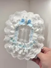 ブルー ホワイト レース 硬質ケースデコ デコケース 硬貨ケース、トレカスリーブ デコレーション ハンドメイド トレカホルダー