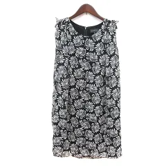 タルボット TALBOTS ワンピース ミニ 総柄 ノースリーブ M 黒 ブラック /MN