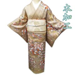 602mh69〇訪問着 金駒刺繍 金彩 ベージュ 菊 花〇美品 - メルカリ