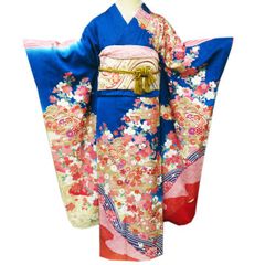 正絹 華やかな青色の振袖⑦ - メルカリ