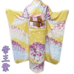 606z69☆振袖 小柄な方 古典柄 金駒刺繍 黄色☆美品 成人式結婚式十三