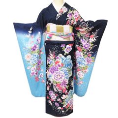 正絹 華やかな青色の振袖⑦ - メルカリ