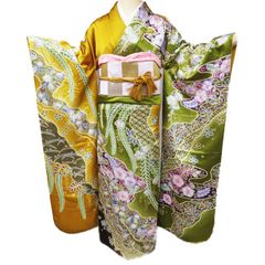 振袖フルセット、正絹、重ね衿帯揚げ帯締め、西陣袋帯 からし色 - メルカリ