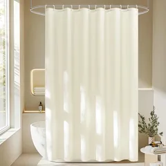 6KL196 AooHome シャワーカーテン 50x180cm 目隠し 遮像 防カビ 防水 お風呂用カーテン 軽量 速乾 リング付き 無地 ベージュのサムネイル