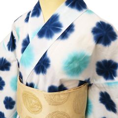 浴衣 単衣 裄72cm ＊綿麻 夏着物 藤井絞り 雪花絞り 有松絞り - メルカリ